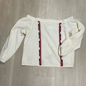 Vintage off shoulder / bateau neck embroidered top